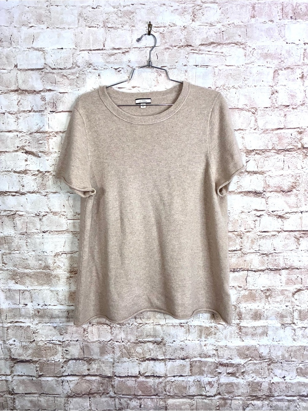 J.Crew Short Sleeve Cashmere Tshirt Sweater in Heathered Oatmeal Plus Size 2X